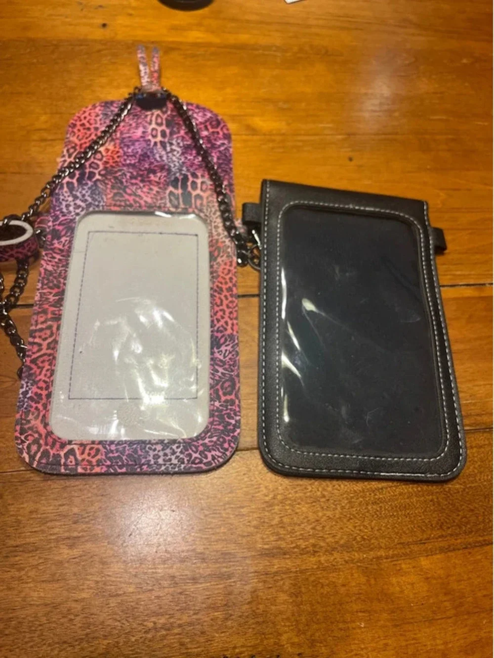 Two phone holders, leopard, print heart, black pink